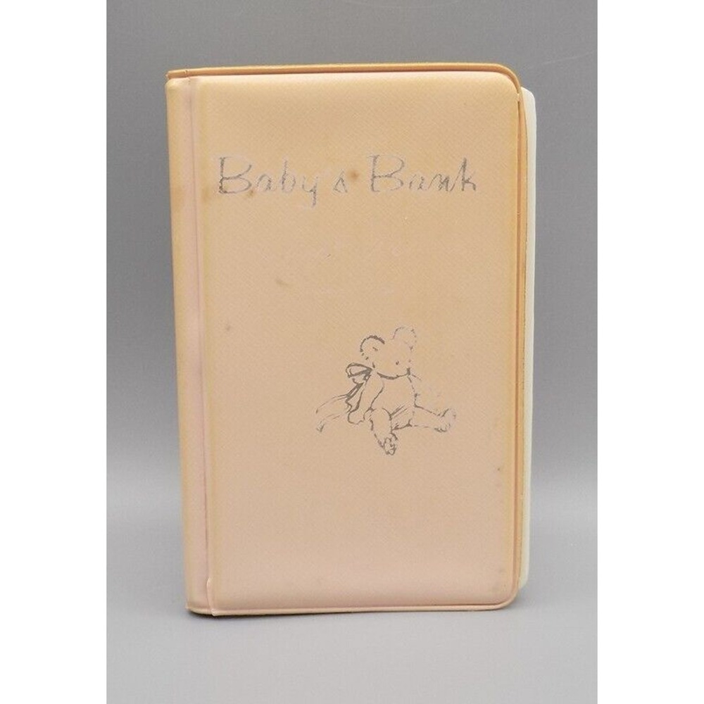 Vtg Baby's Book Coin Bank Pink Pratt St Bank CT M.A. Gerett Corp Savings Thrift